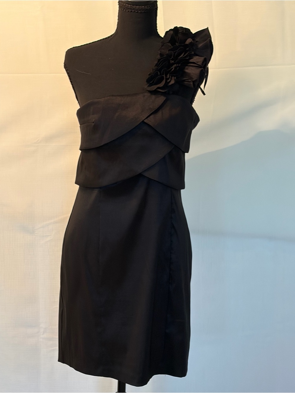 Snap One-Shoulder Black Cocktail Dress with Floral Shoulder Detail